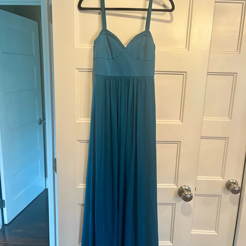 BCBGMAXAZRIA Kyra Sleeveless Bustier Evening Maxi Dress Moroccan Blue